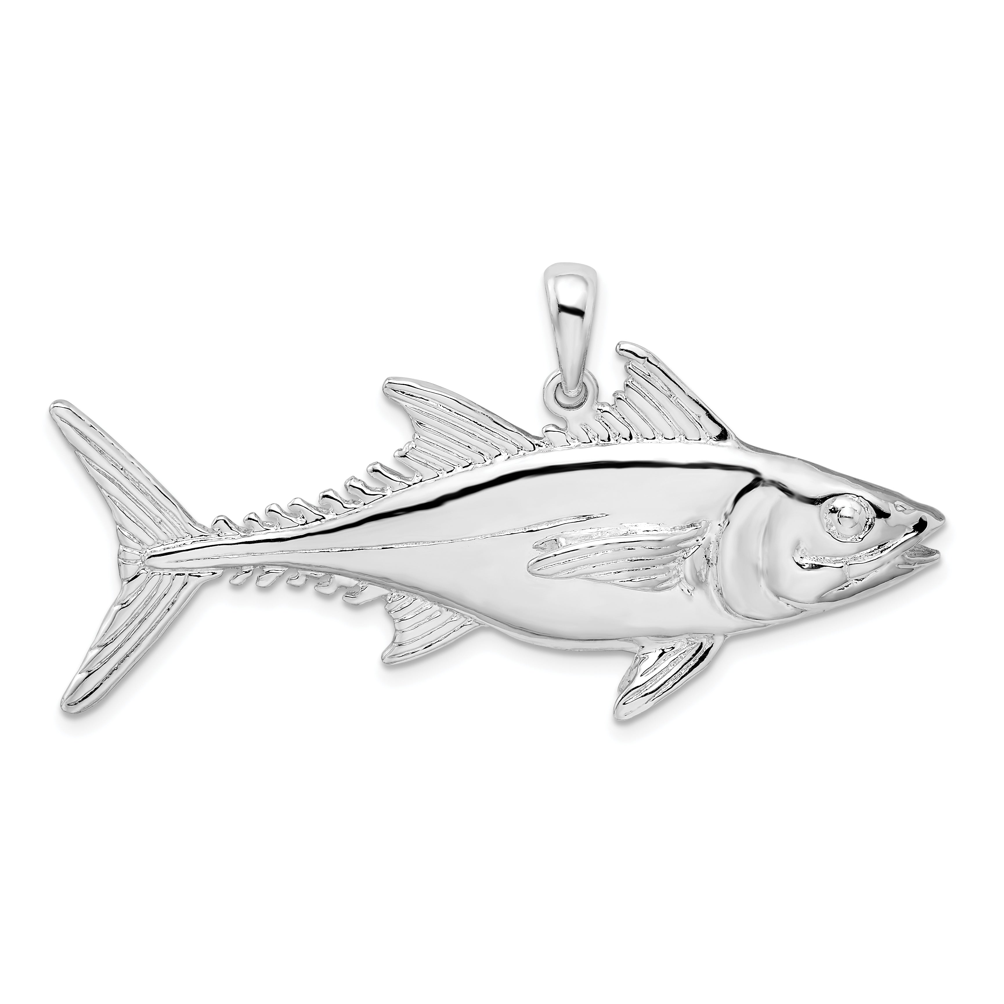 De-Ani Sterling Silver Rhodium-Plated Polished Skipjack Tuna Fish Pendant