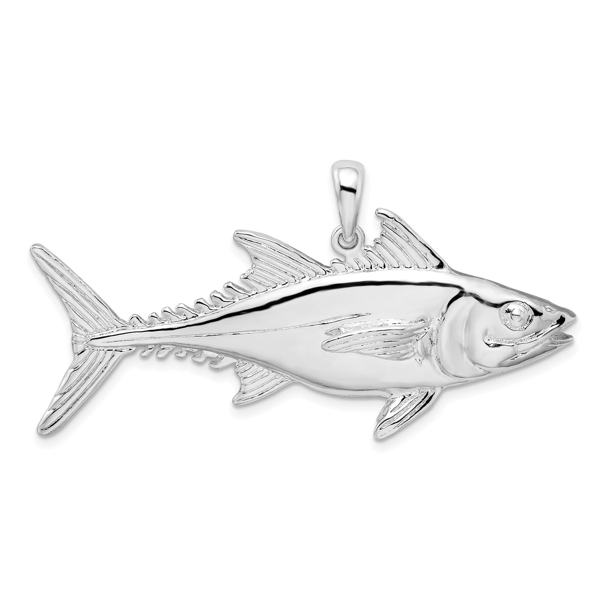 De-Ani Sterling Silver Rhodium-Plated Polished Skipjack Tuna Fish Pendant