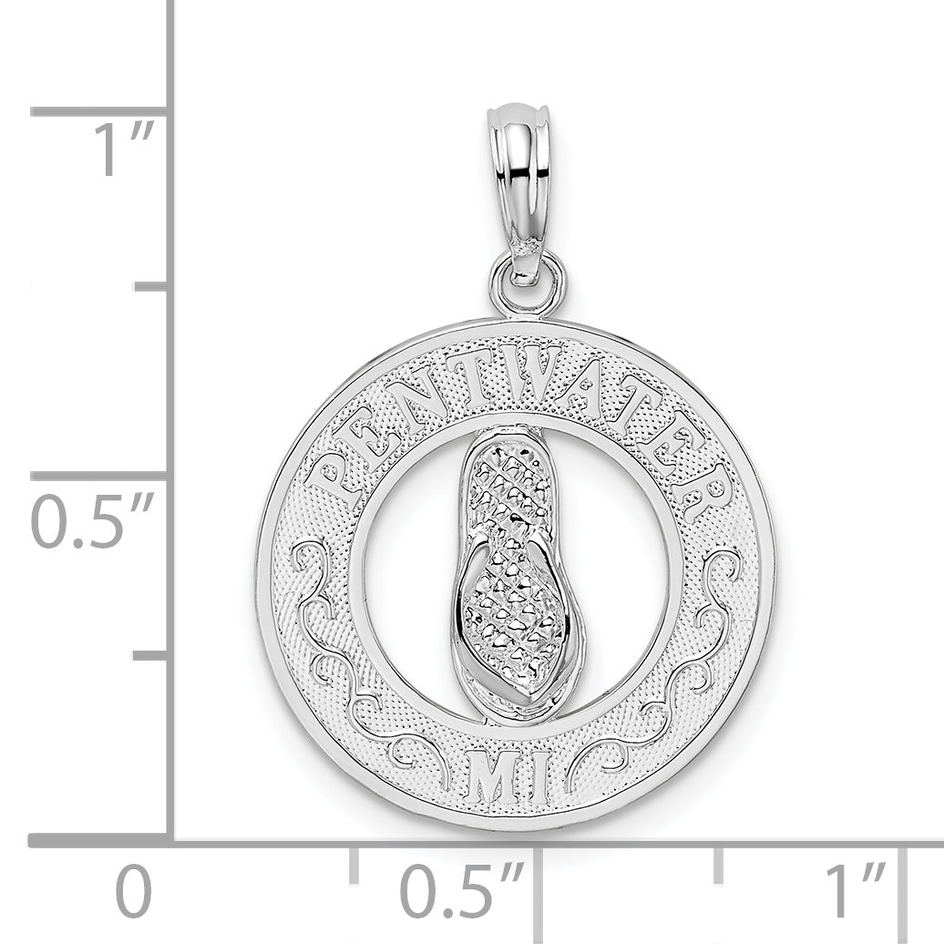 De-Ani Sterling Silver Rhodium-Plated Pentwater Michigan Circle with Flip Flop Pendant