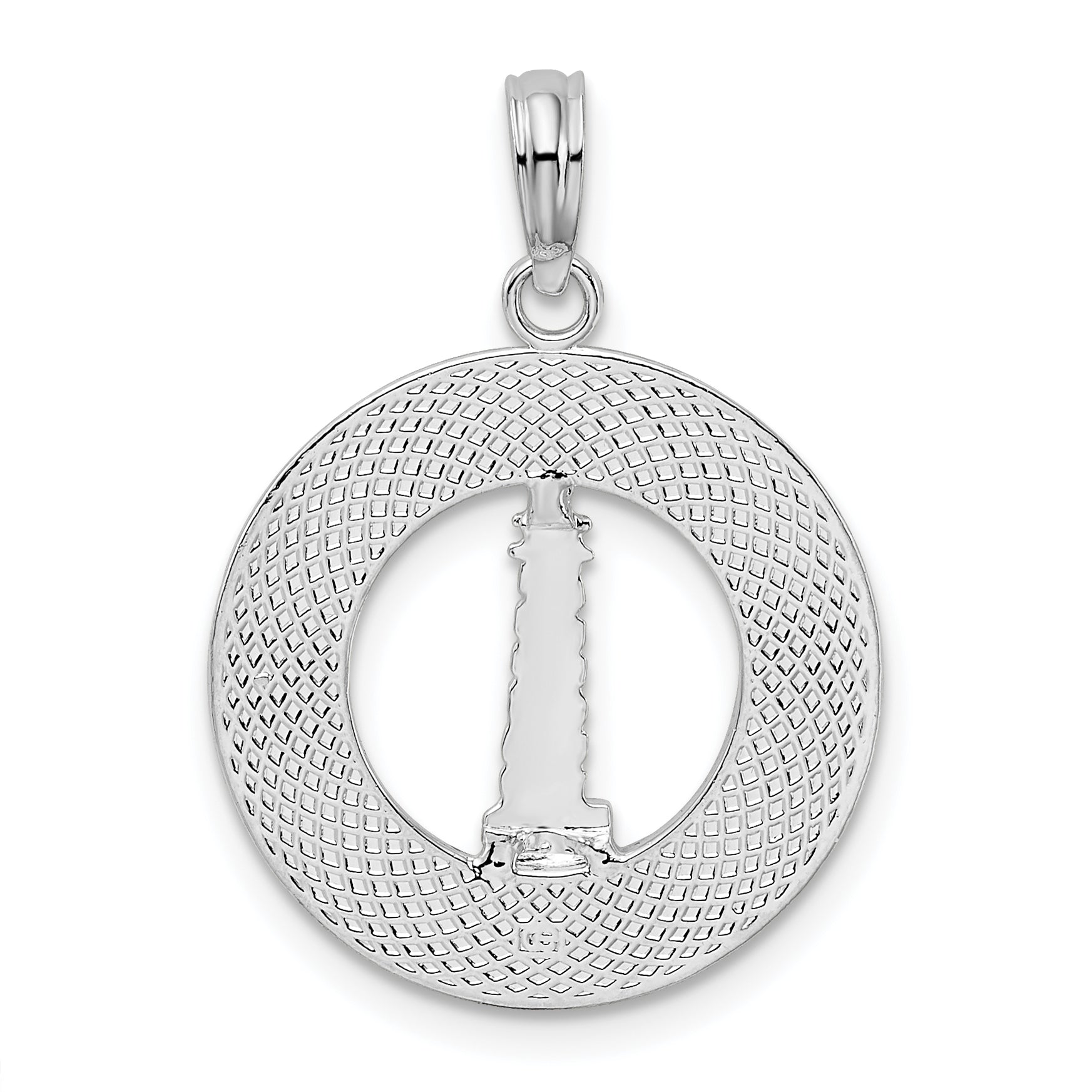 De-Ani Sterling Silver Rhodium-Plated Pentwater Michigan Circle with Lighthouse Pendant