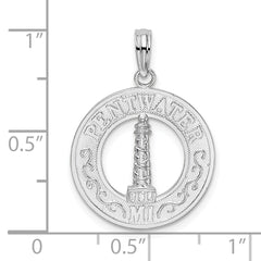 De-Ani Sterling Silver Rhodium-Plated Pentwater Michigan Circle with Lighthouse Pendant