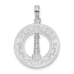 De-Ani Sterling Silver Rhodium-Plated Pentwater Michigan Circle with Lighthouse Pendant