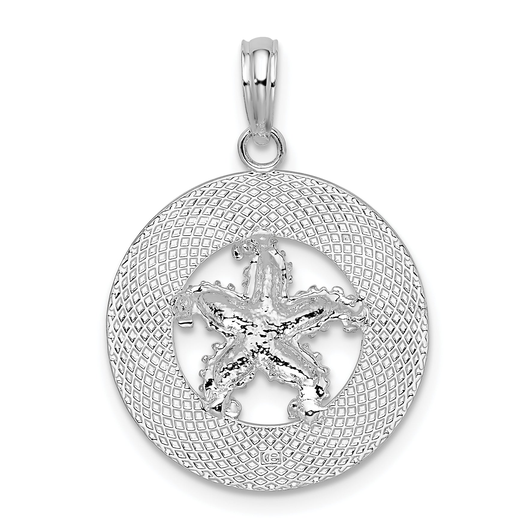 De-Ani Sterling Silver Rhodium-Plated Port Aransas Circle with Starfish Pendant