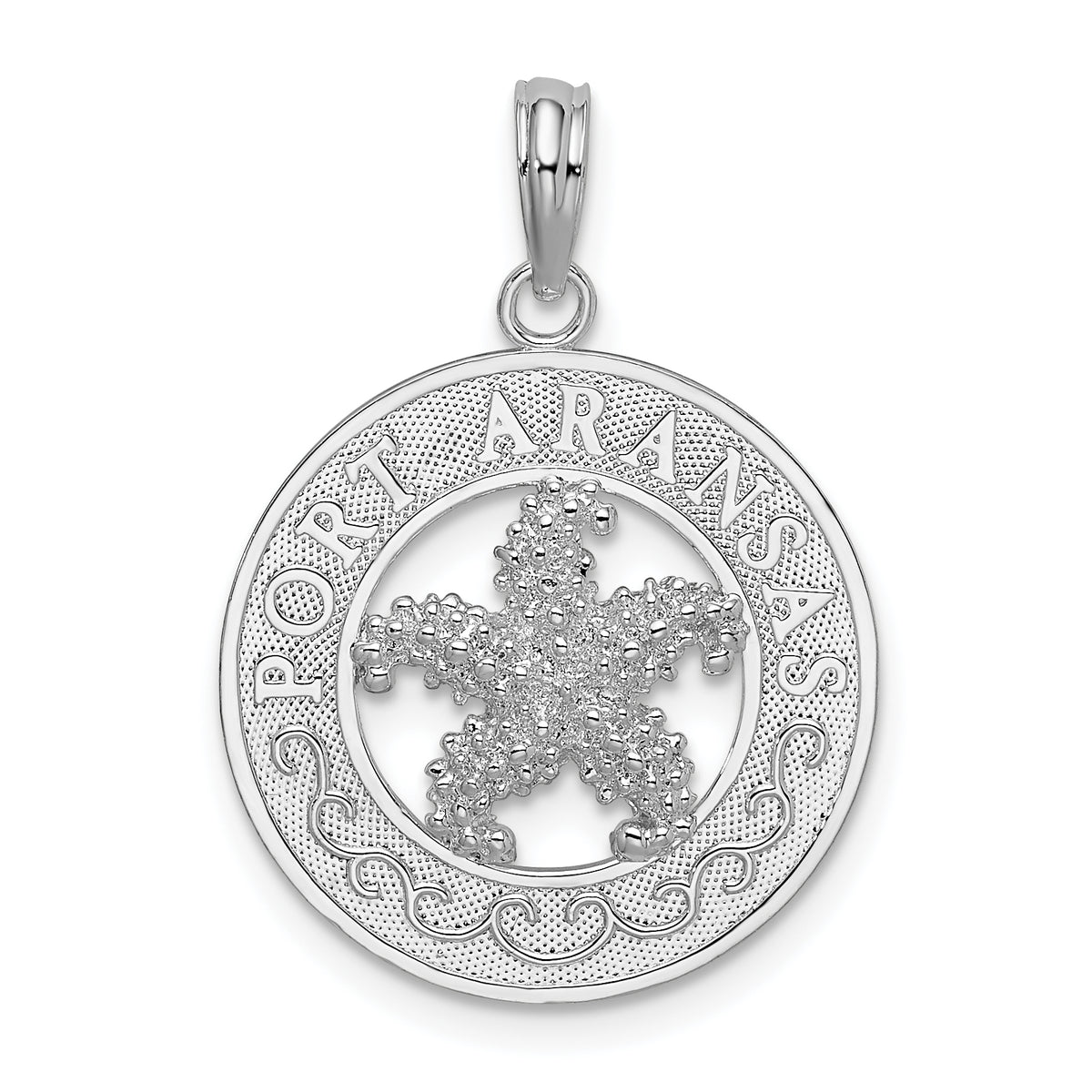 De-Ani Sterling Silver Rhodium-Plated Port Aransas Circle with Starfish Pendant