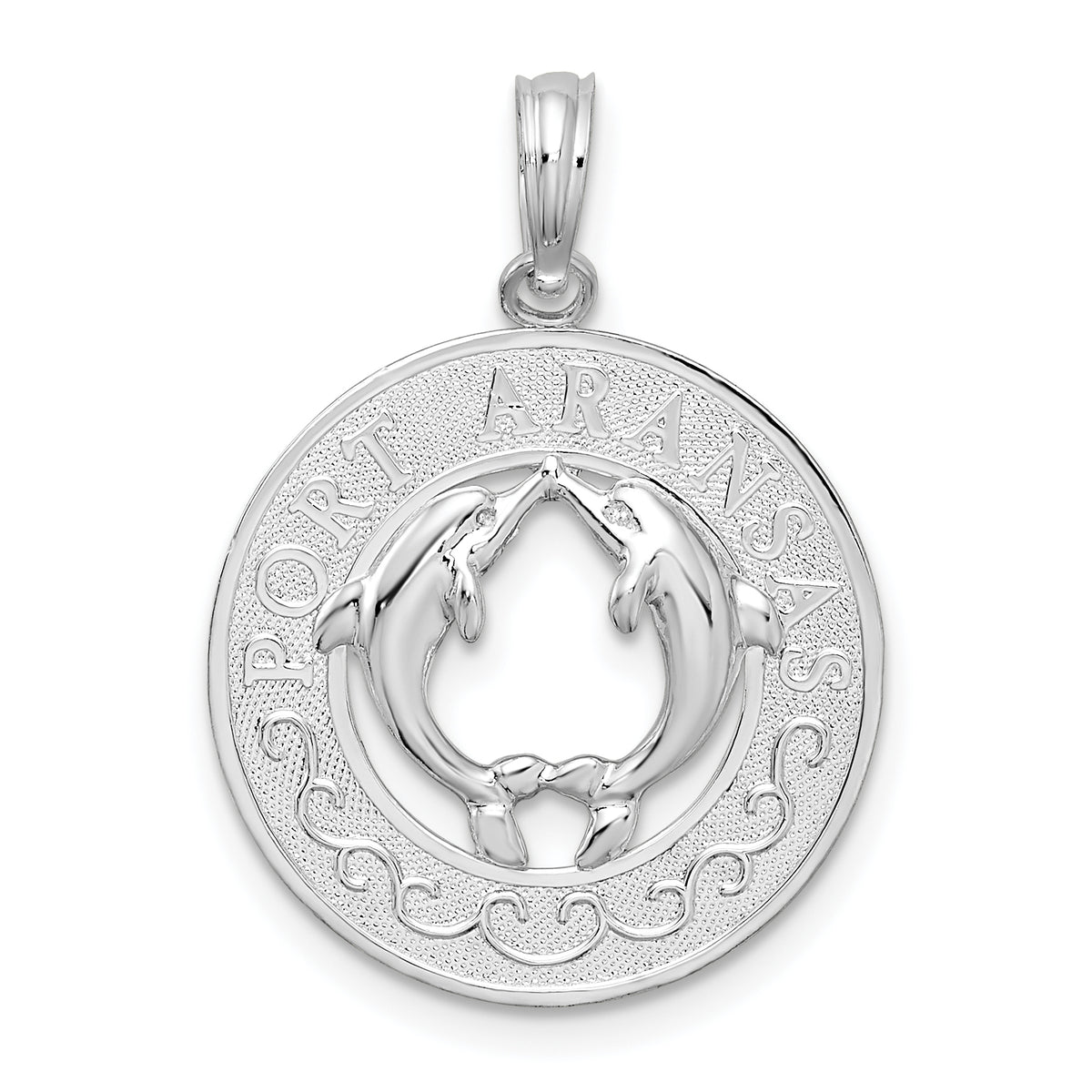 De-Ani Sterling Silver Rhodium-Plated Port Aransas Circle with Dolphins Pendant