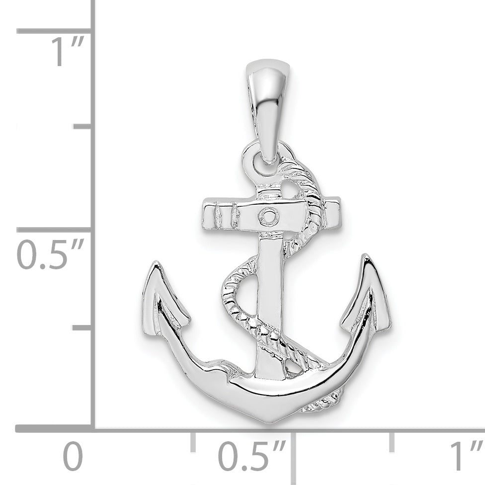 De-Ani Sterling Silver Rhodium-Plated Polished Anchor with Rope Pendant