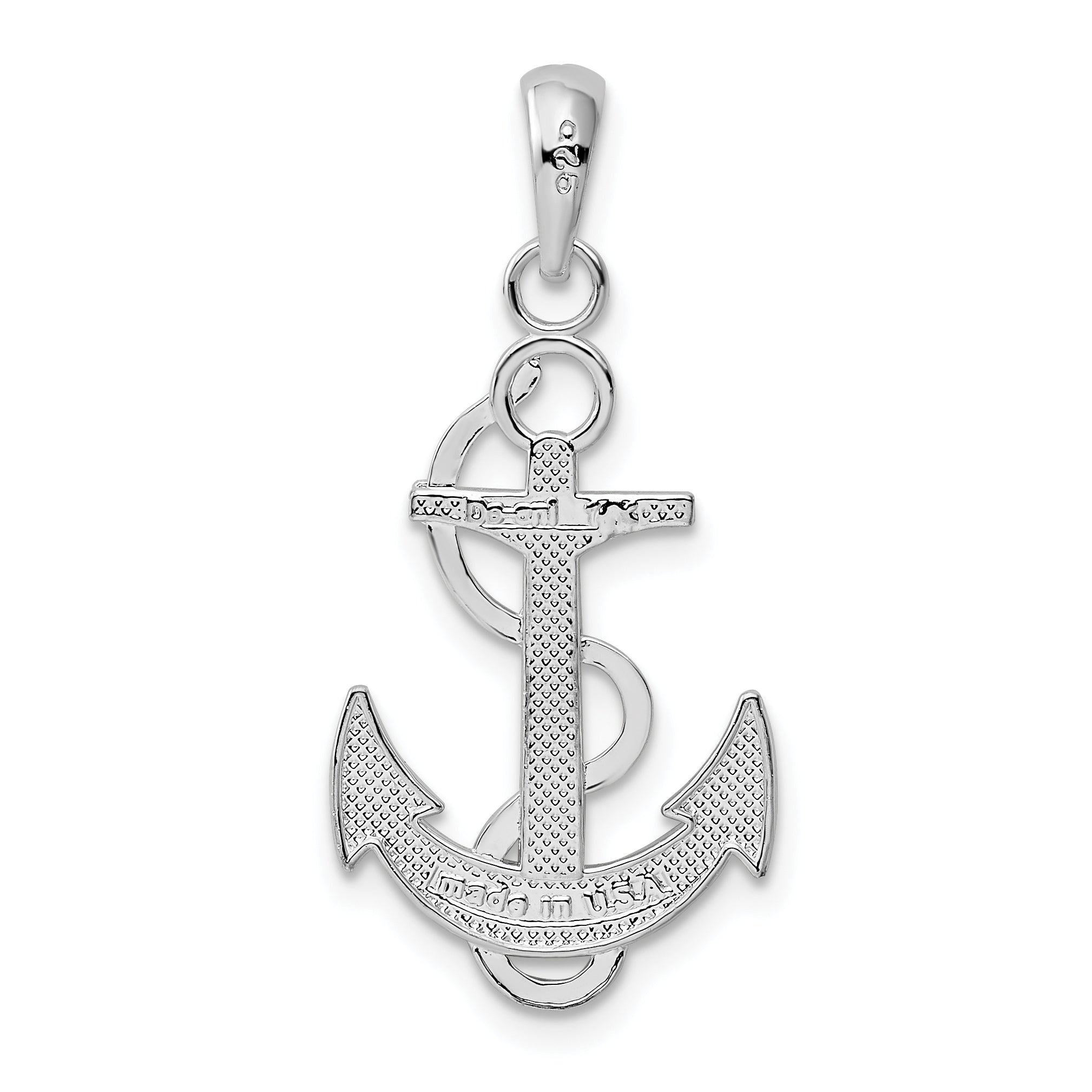 De-Ani Sterling Silver Rhodium-Plated Polished Anchor with Rope Pendant