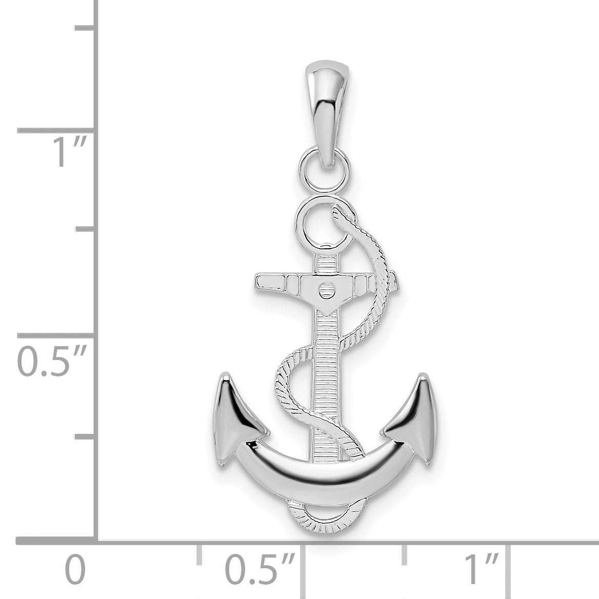 De-Ani Sterling Silver Rhodium-Plated Polished Anchor with Rope Pendant