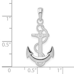 De-Ani Sterling Silver Rhodium-Plated Polished Anchor with Rope Pendant