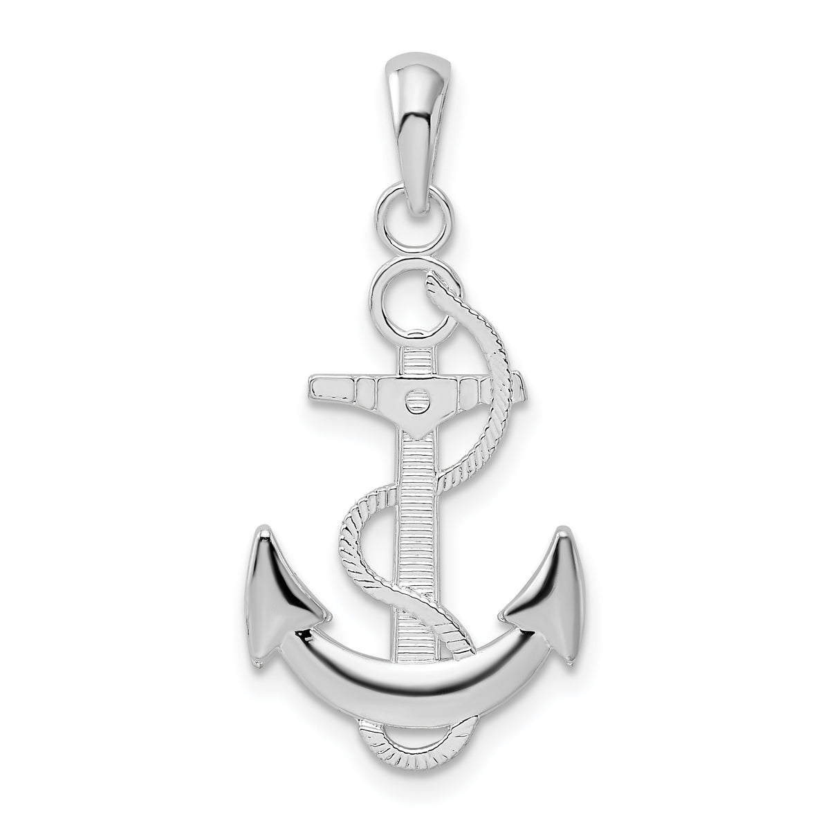 De-Ani Sterling Silver Rhodium-Plated Polished Anchor with Rope Pendant