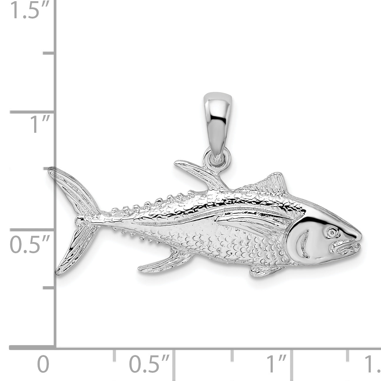 De-Ani Sterling Silver Rhodium-Plated Polished Yellowfin Tuna Fish Pendant