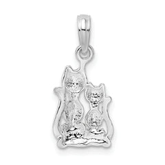 De-Ani Sterling Silver Rhodium-Plated Polished Big and Little Cats Pendant