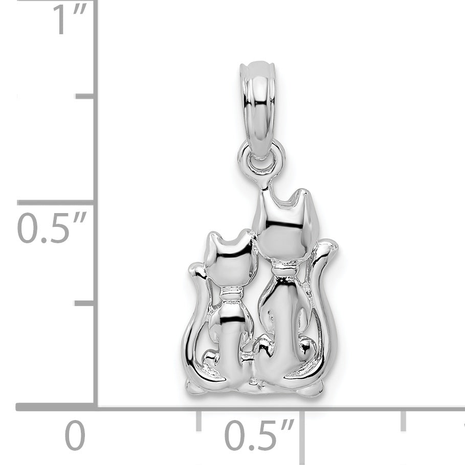 De-Ani Sterling Silver Rhodium-Plated Polished Big and Little Cats Pendant