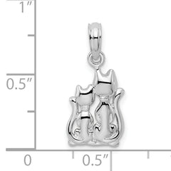 De-Ani Sterling Silver Rhodium-Plated Polished Big and Little Cats Pendant