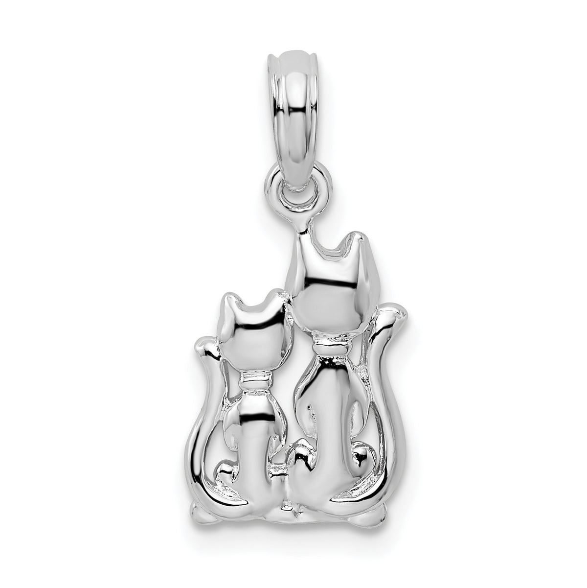 De-Ani Sterling Silver Rhodium-Plated Polished Big and Little Cats Pendant