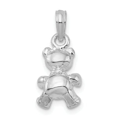 De-Ani Sterling Silver Polished 3D Teddy Bear with Bow Tie Pendant