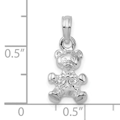 De-Ani Sterling Silver Polished 3D Teddy Bear with Bow Tie Pendant