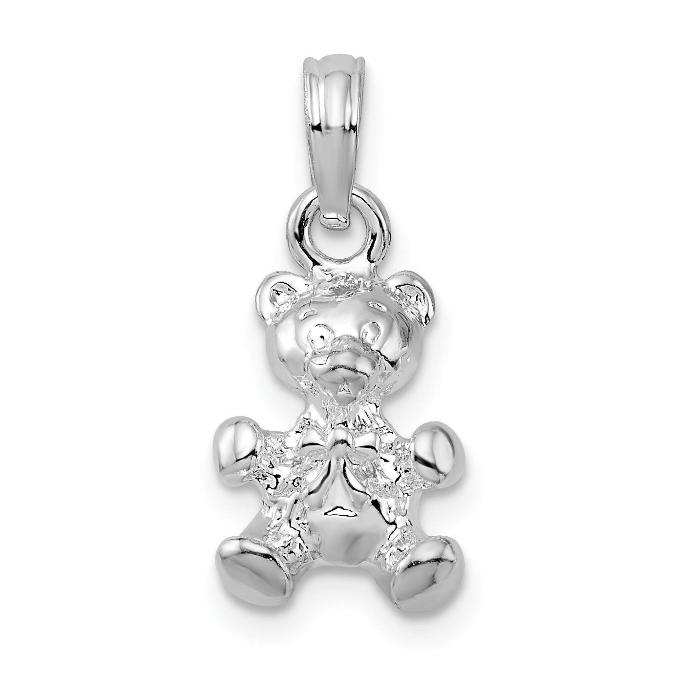 De-Ani Sterling Silver Polished 3D Teddy Bear with Bow Tie Pendant