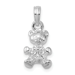 De-Ani Sterling Silver Polished 3D Teddy Bear with Bow Tie Pendant