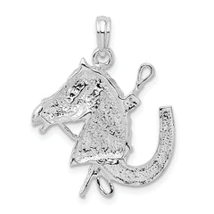 De-Ani Sterling Silver Rhodium-Plated Horse Head with Crop and Horseshoe Pendant