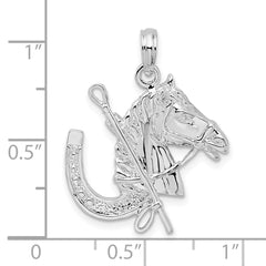 De-Ani Sterling Silver Rhodium-Plated Horse Head with Crop and Horseshoe Pendant