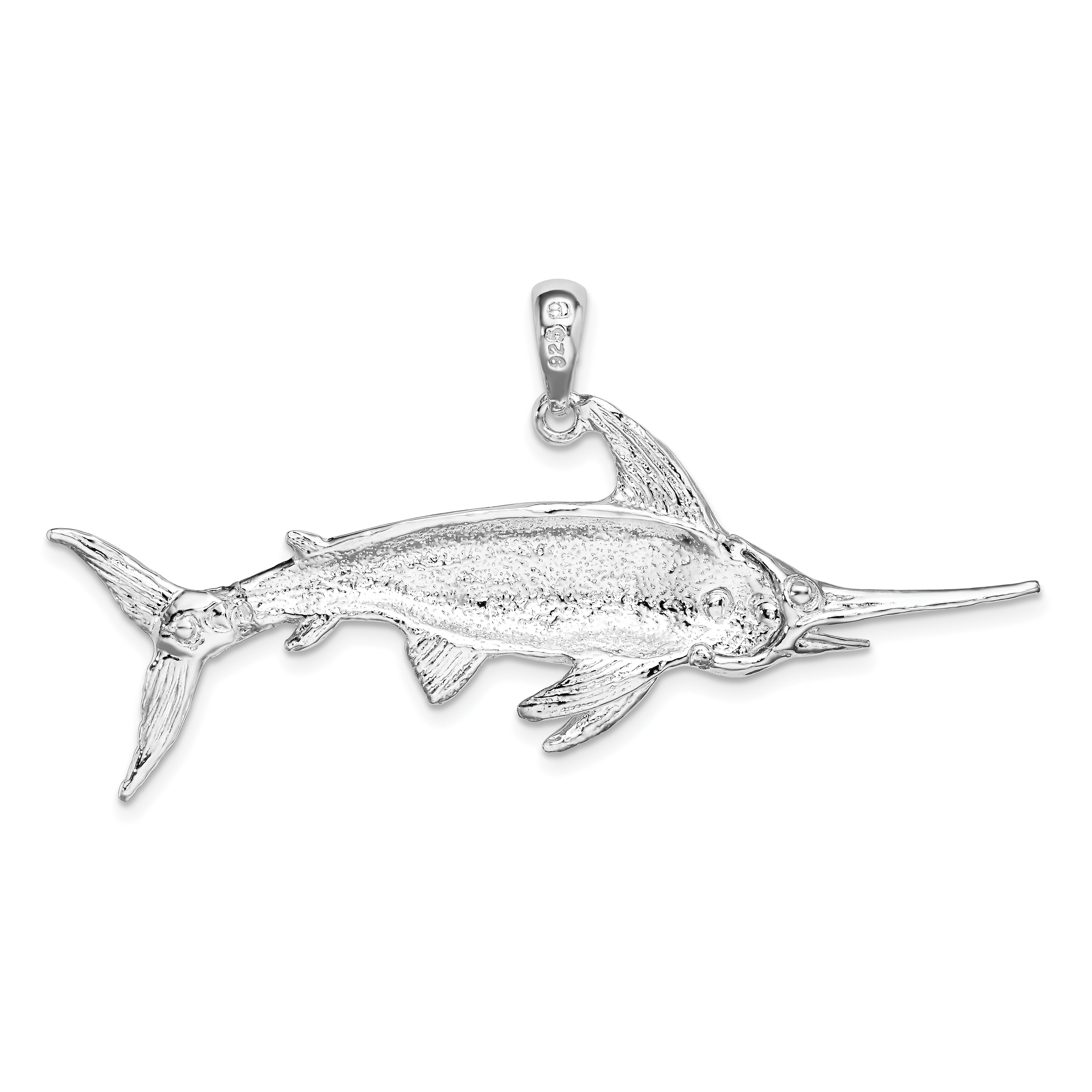 De-Ani Sterling Silver Rhodium-Plated Polished and Satin Swordfish Pendant