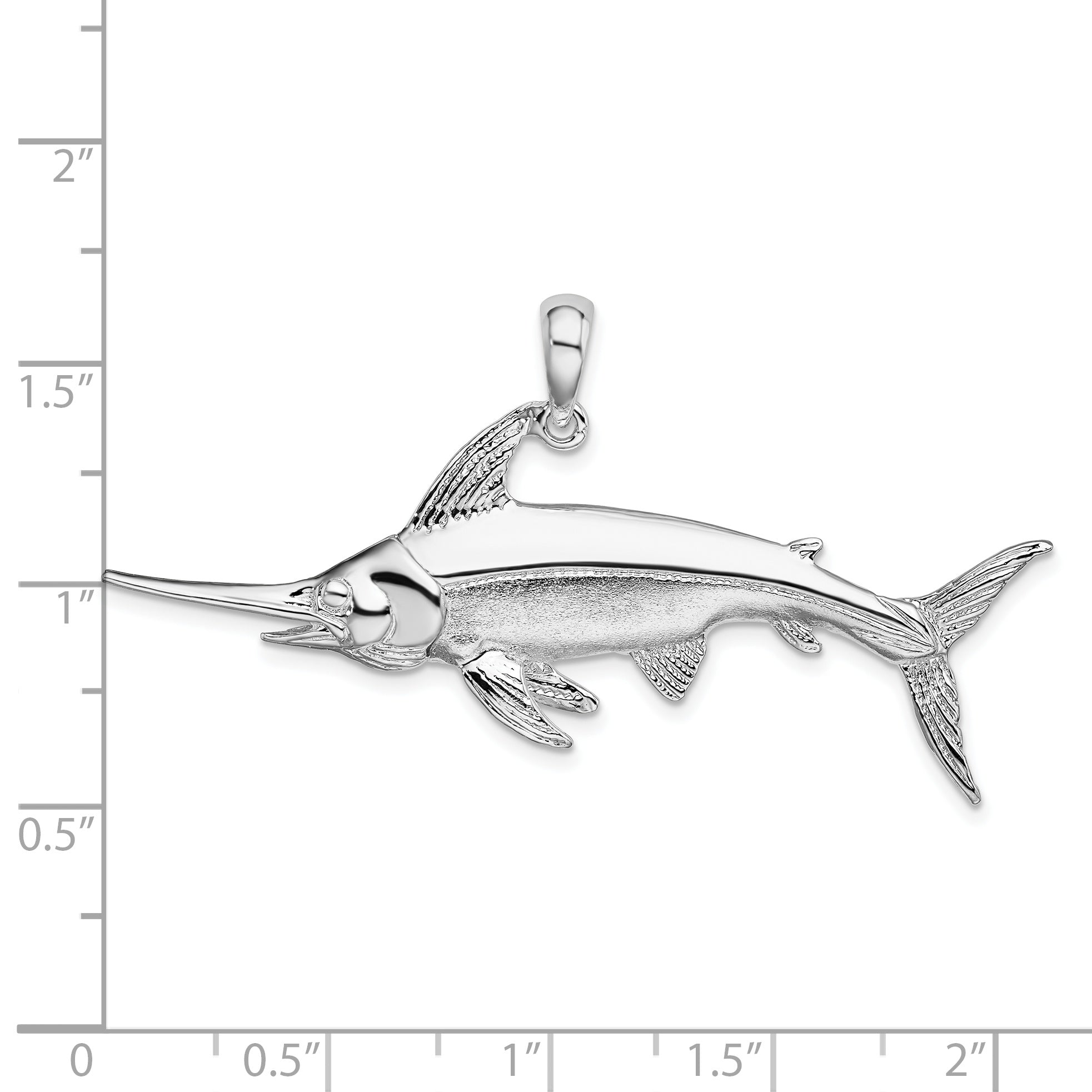 De-Ani Sterling Silver Rhodium-Plated Polished and Satin Swordfish Pendant