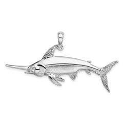 De-Ani Sterling Silver Rhodium-Plated Polished and Satin Swordfish Pendant