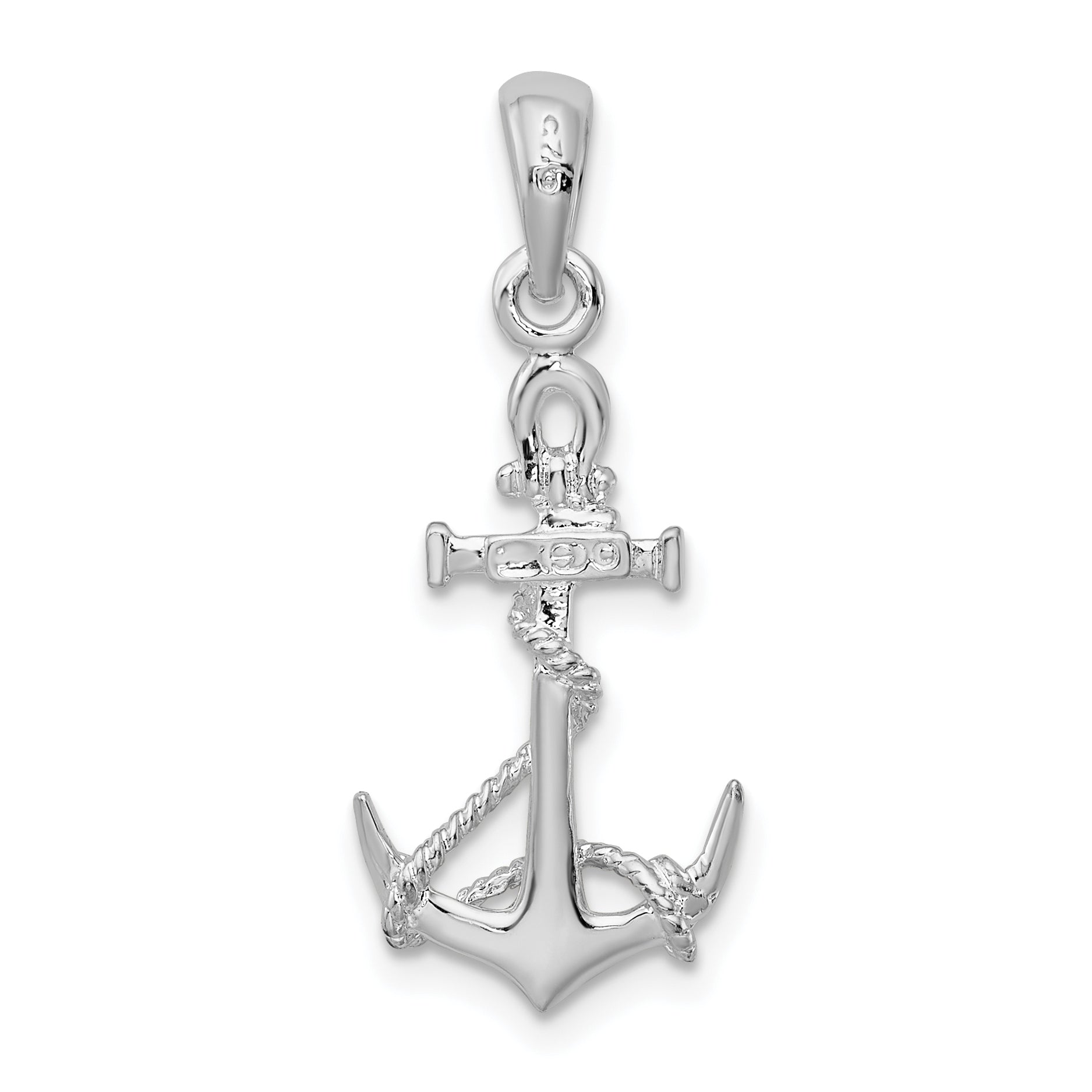 De-Ani Sterling Silver Rhodium-Plated 3D Anchor with Rope and Shackle Pendant