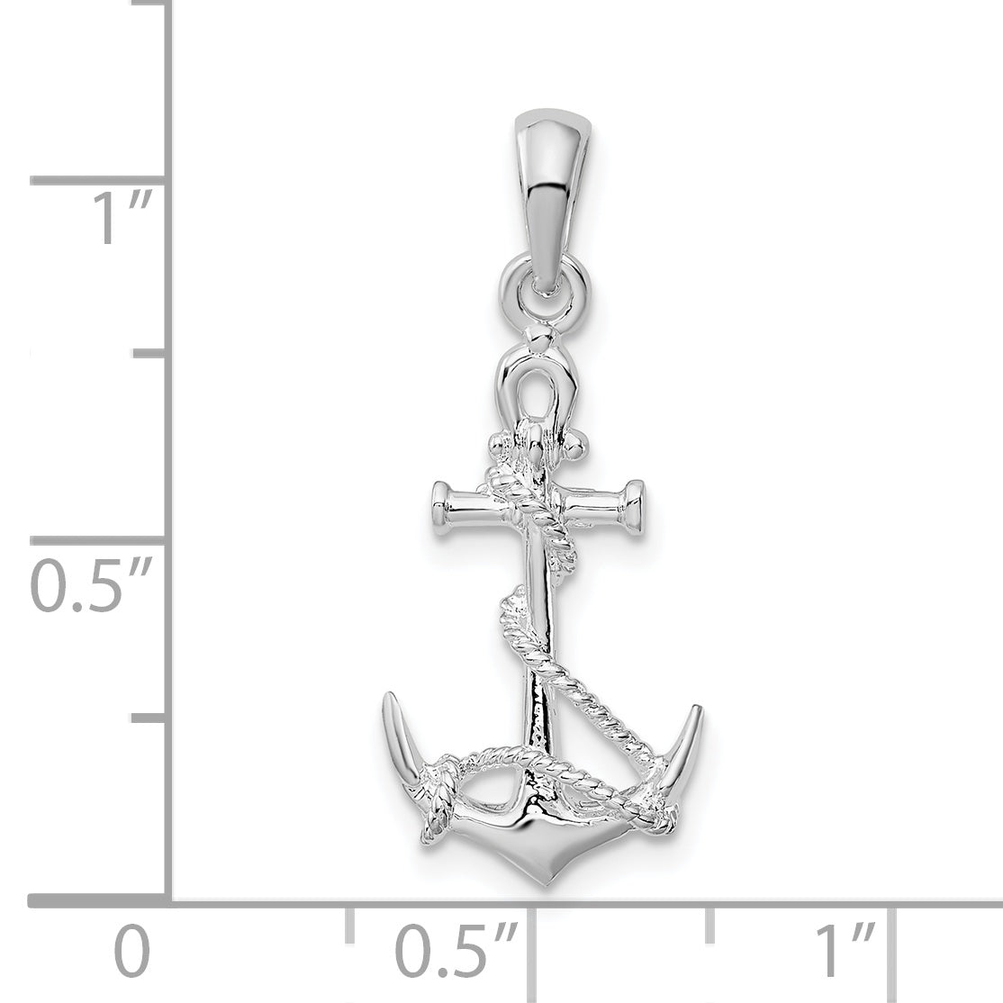 De-Ani Sterling Silver Rhodium-Plated 3D Anchor with Rope and Shackle Pendant