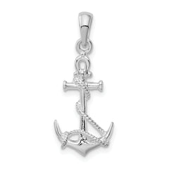 De-Ani Sterling Silver Rhodium-Plated 3D Anchor with Rope and Shackle Pendant