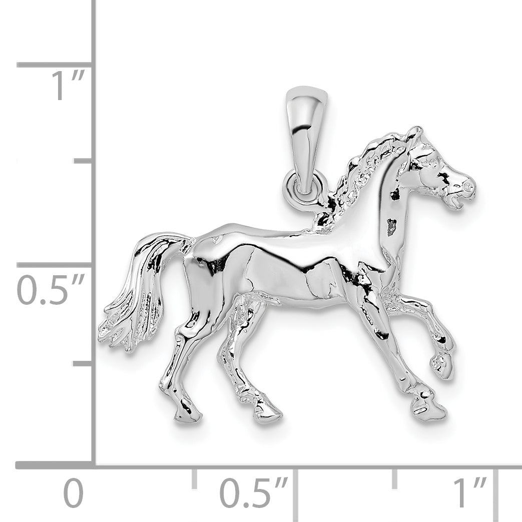 De-Ani Sterling Silver Rhodium-Plated Polished 3D Walking Horse Pendant