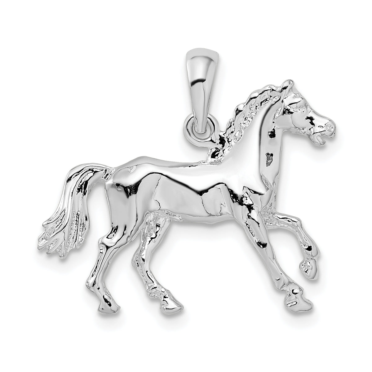 De-Ani Sterling Silver Rhodium-Plated Polished 3D Walking Horse Pendant