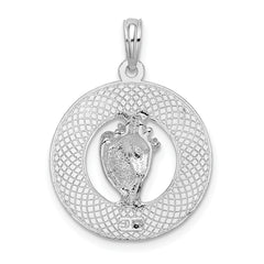 De-Ani Sterling Silver Rhodium-Plated Polished Sanibel Circle with Shell Pendant