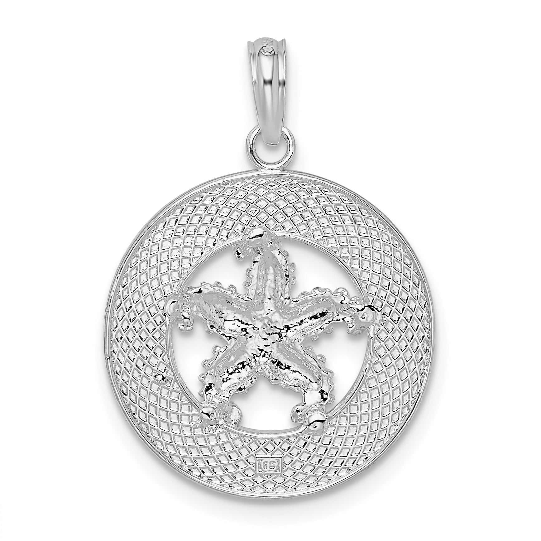 De-Ani Sterling Silver Rhodium-Plated Polished Sanibel Circle with Starfish Pendant