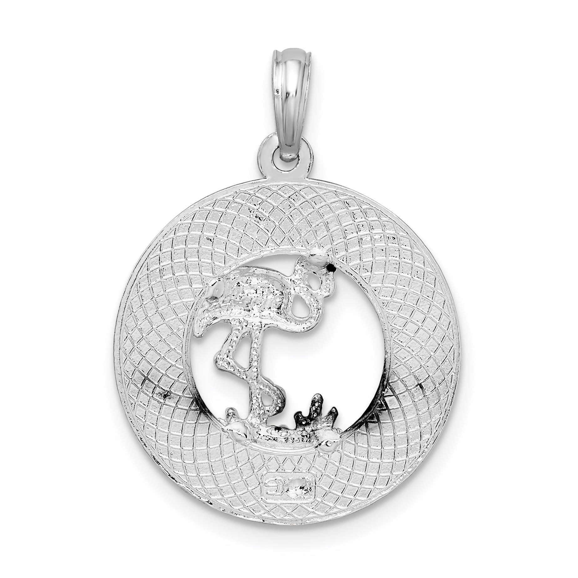 De-Ani Sterling Silver Rhodium-Plated Polished Sanibel Circle with Flamingo Pendant