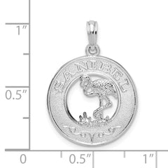 De-Ani Sterling Silver Rhodium-Plated Polished Sanibel Circle with Flamingo Pendant