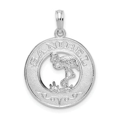 De-Ani Sterling Silver Rhodium-Plated Polished Sanibel Circle with Flamingo Pendant