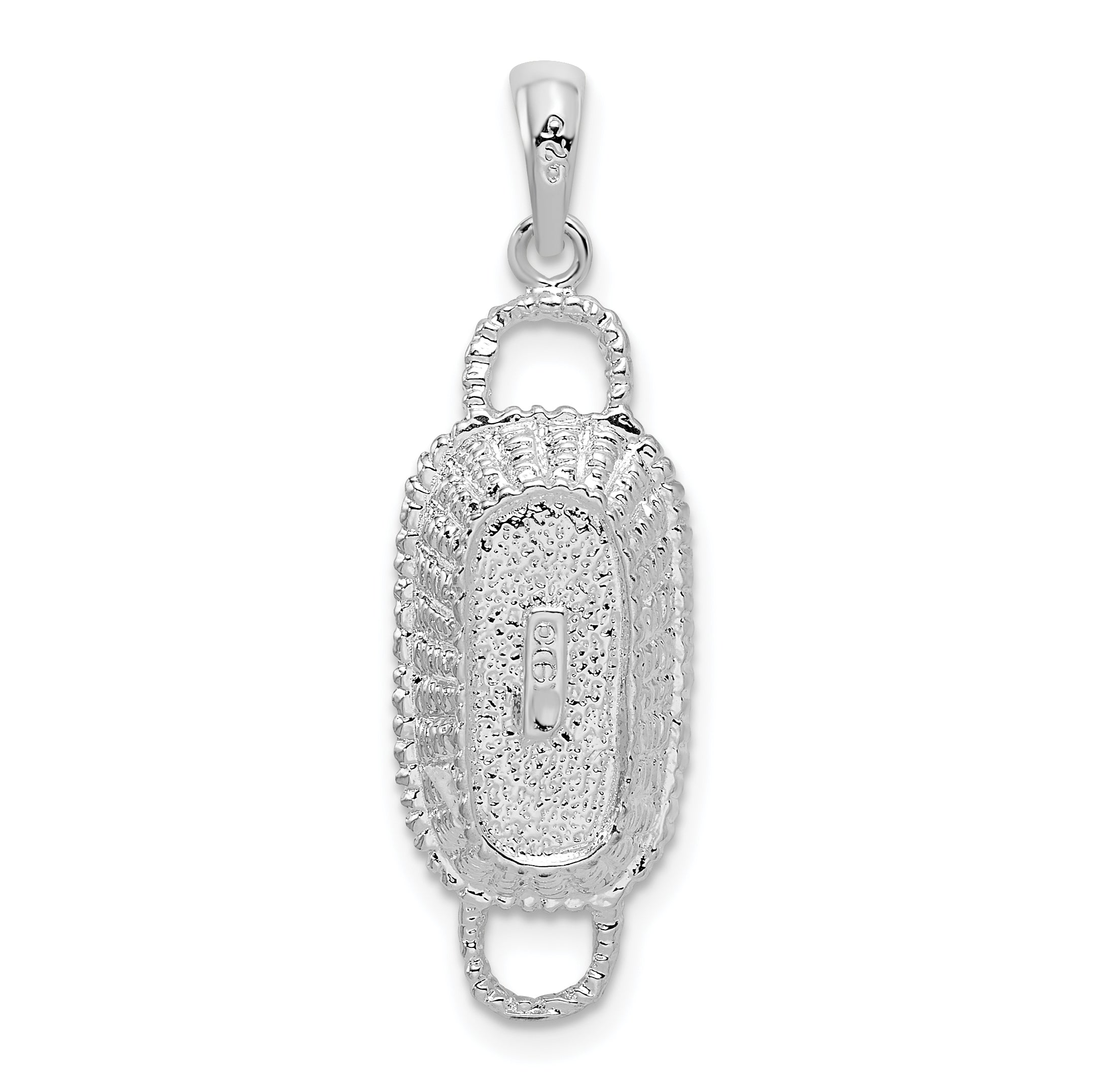 De-Ani Sterling Silver Rhodium-Plated Polished 3D Rectangular Basket Pendant