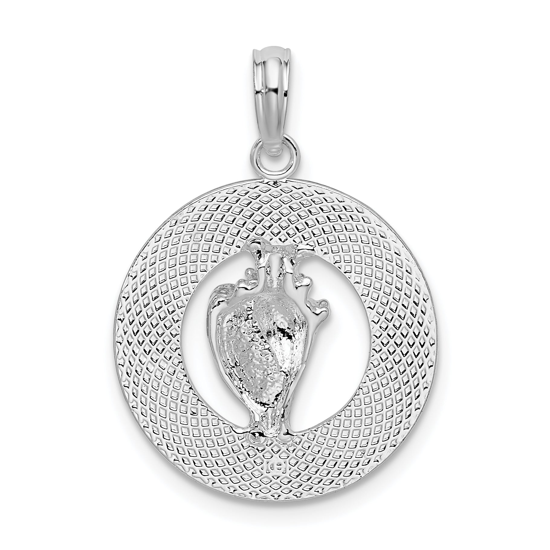 De-Ani Sterling Silver Rhodium-Plated Ocean City Maryland Circle with Shell Pendant