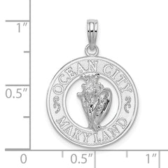 De-Ani Sterling Silver Rhodium-Plated Ocean City Maryland Circle with Shell Pendant