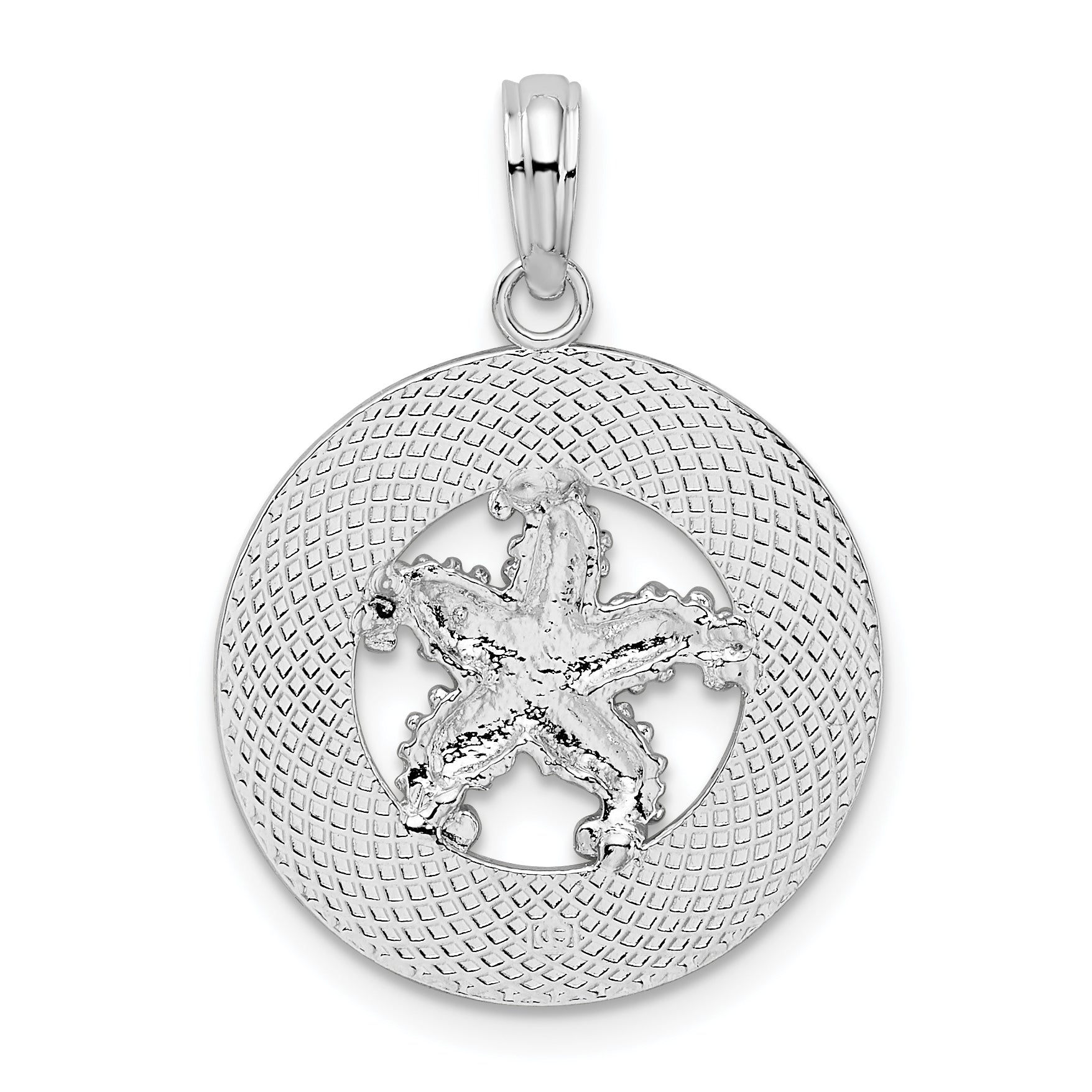 De-Ani Sterling Silver Rhodium-Plated Ocean City Maryland Circle with Starfish Pendant