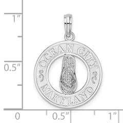 De-Ani Sterling Silver Rhodium-Plated Ocean City Maryland Circle with Flip-flop Pendant