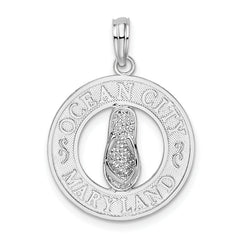 De-Ani Sterling Silver Rhodium-Plated Ocean City Maryland Circle with Flip-flop Pendant