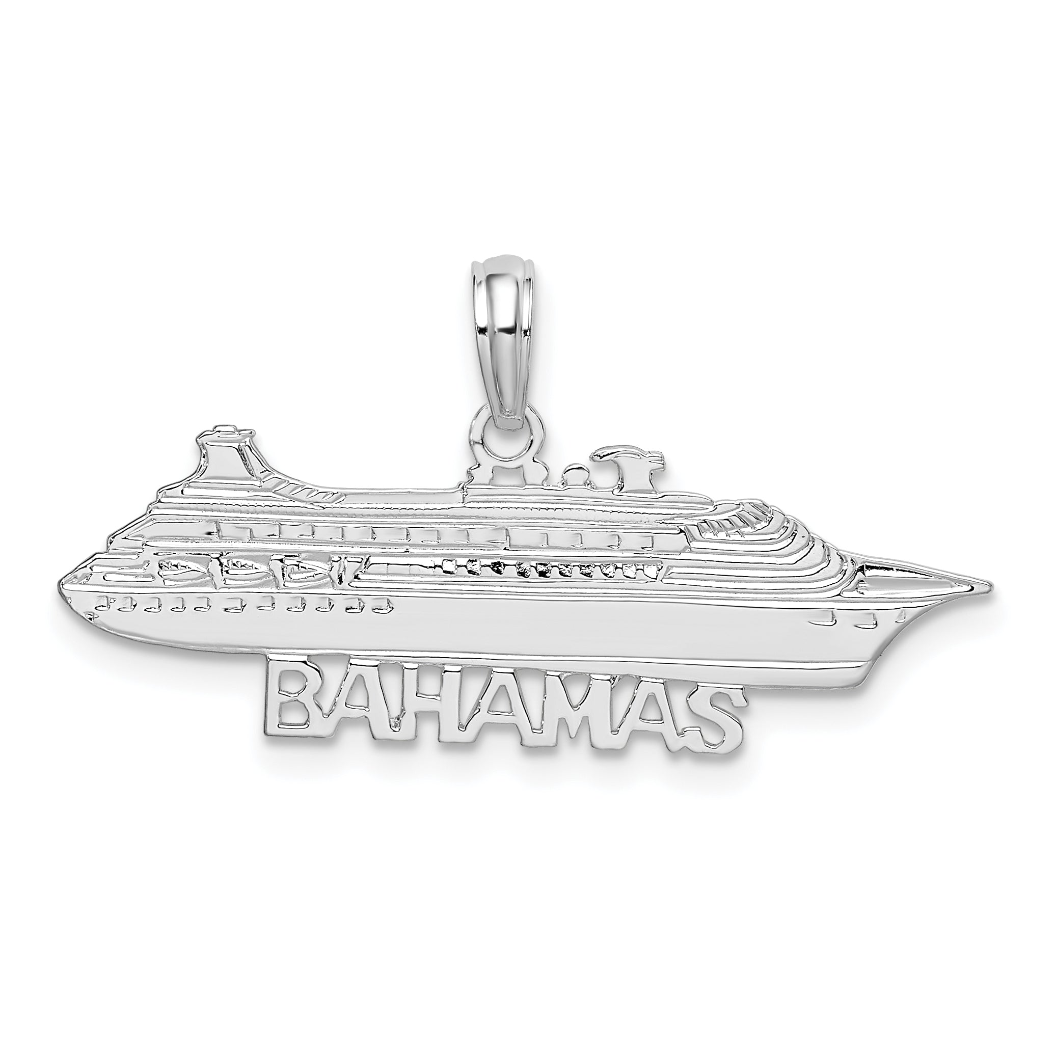 De-Ani Sterling Silver Rhodium-Plated Polished Bahamas Cruise Ship Pendant