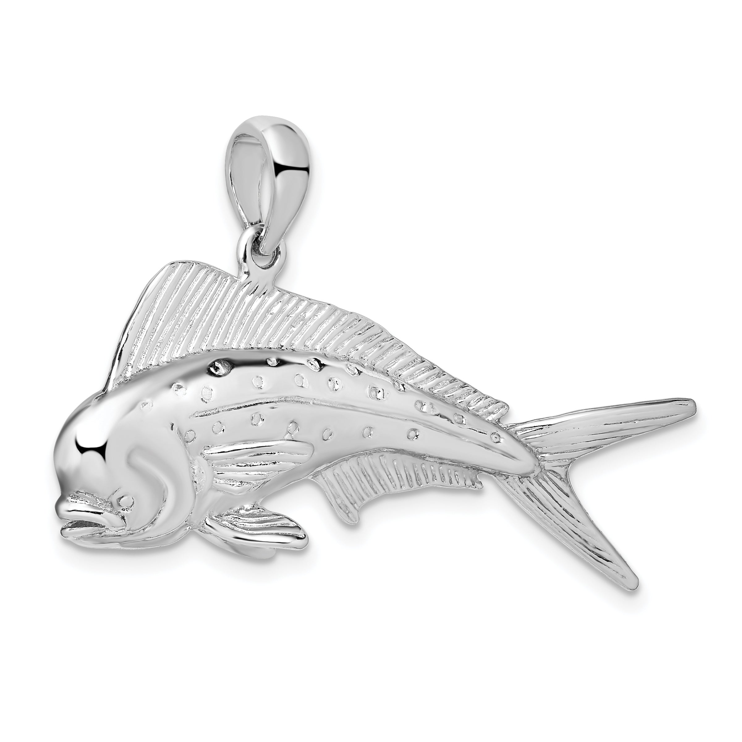 De-Ani Sterling Silver Rhodium-Plated Polished 3D Mahi-Mahi Fish Pendant