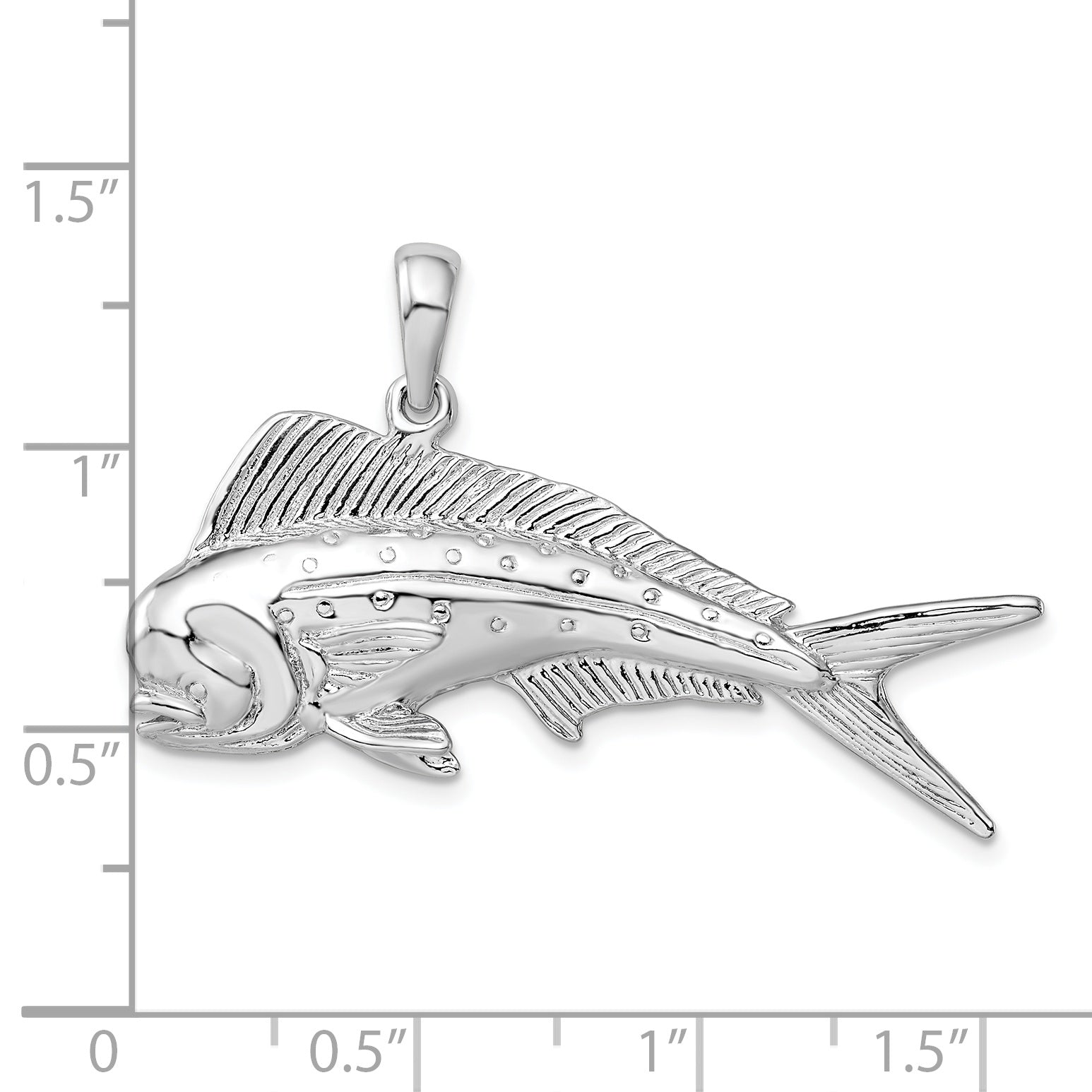 De-Ani Sterling Silver Rhodium-Plated Polished 3D Mahi-Mahi Fish Pendant