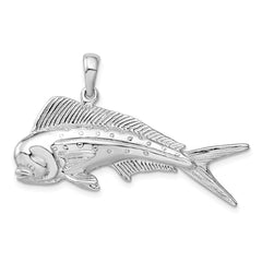 De-Ani Sterling Silver Rhodium-Plated Polished 3D Mahi-Mahi Fish Pendant