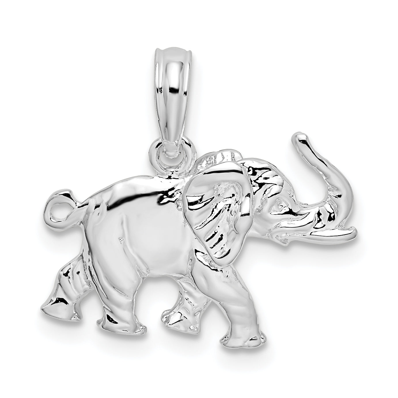 De-Ani Sterling Silver Rhodium-Plated Polished 3D Elephant Pendant