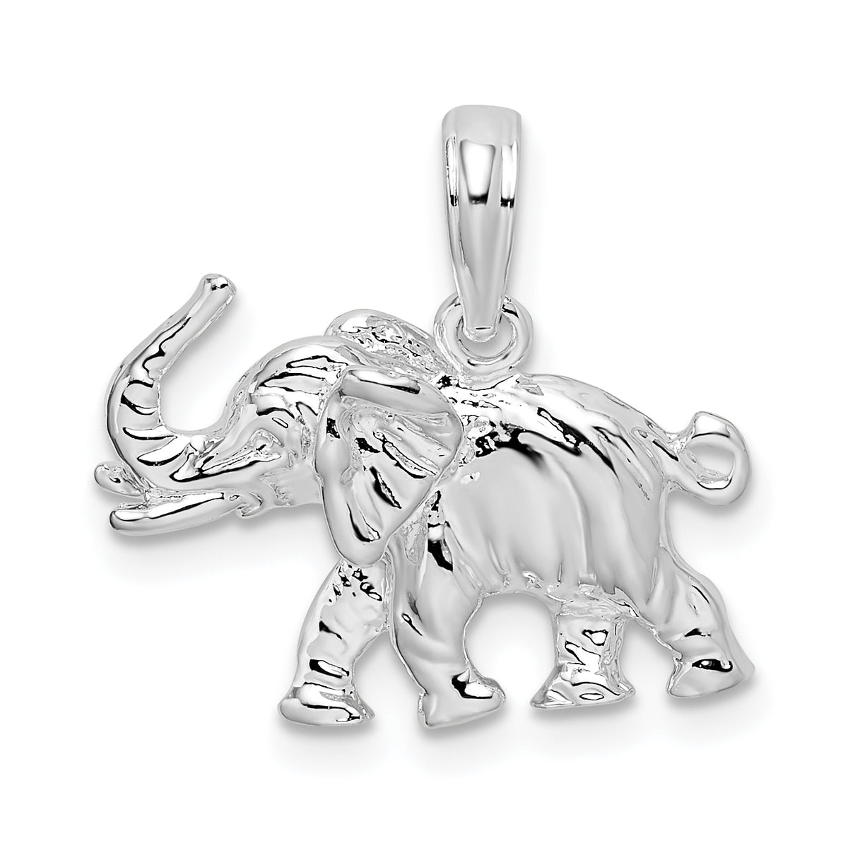 De-Ani Sterling Silver Rhodium-Plated Polished 3D Elephant Pendant